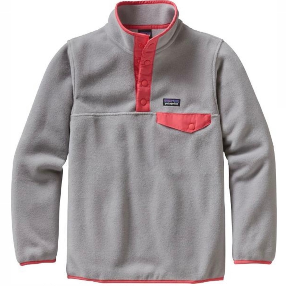 Patagonia Girls’ Lightweight Synchilla Snap-T Fleece Pullover Gray Pink M 10
